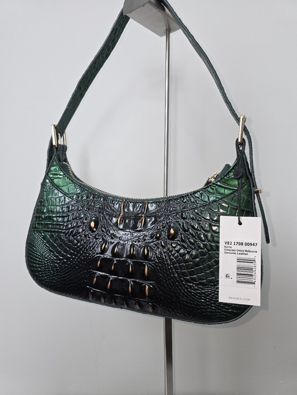 Brahmin Kyrie Evergreen Ombre Melbourne Croc Embossed Leather Shoulder Bag NWT - Picture 4 of 14